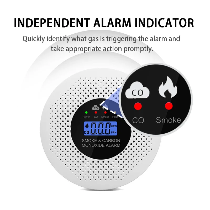 2-in-1 Smoke Detector & CO Alarm | LCD Display | Battery Powered for Home - Thumbnail 2