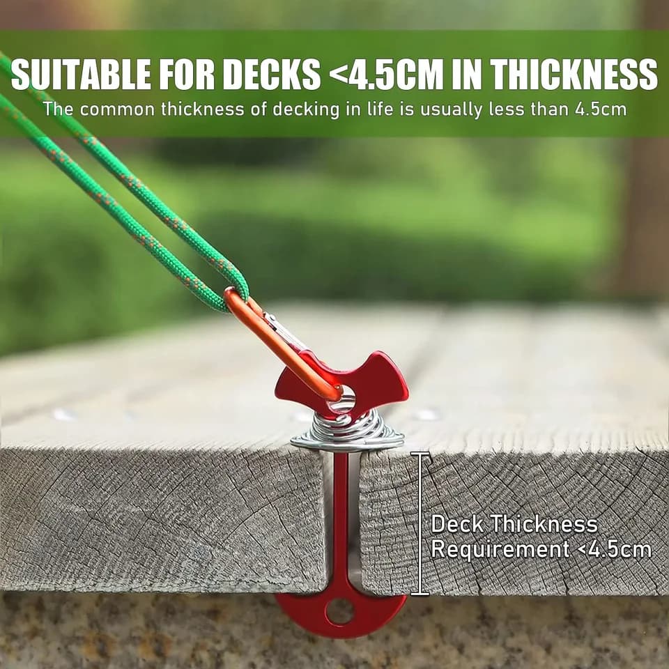Ground Pegs for Decks | Fishbone Tent Stakes | Spring Rope Tensioner - Thumbnail 3