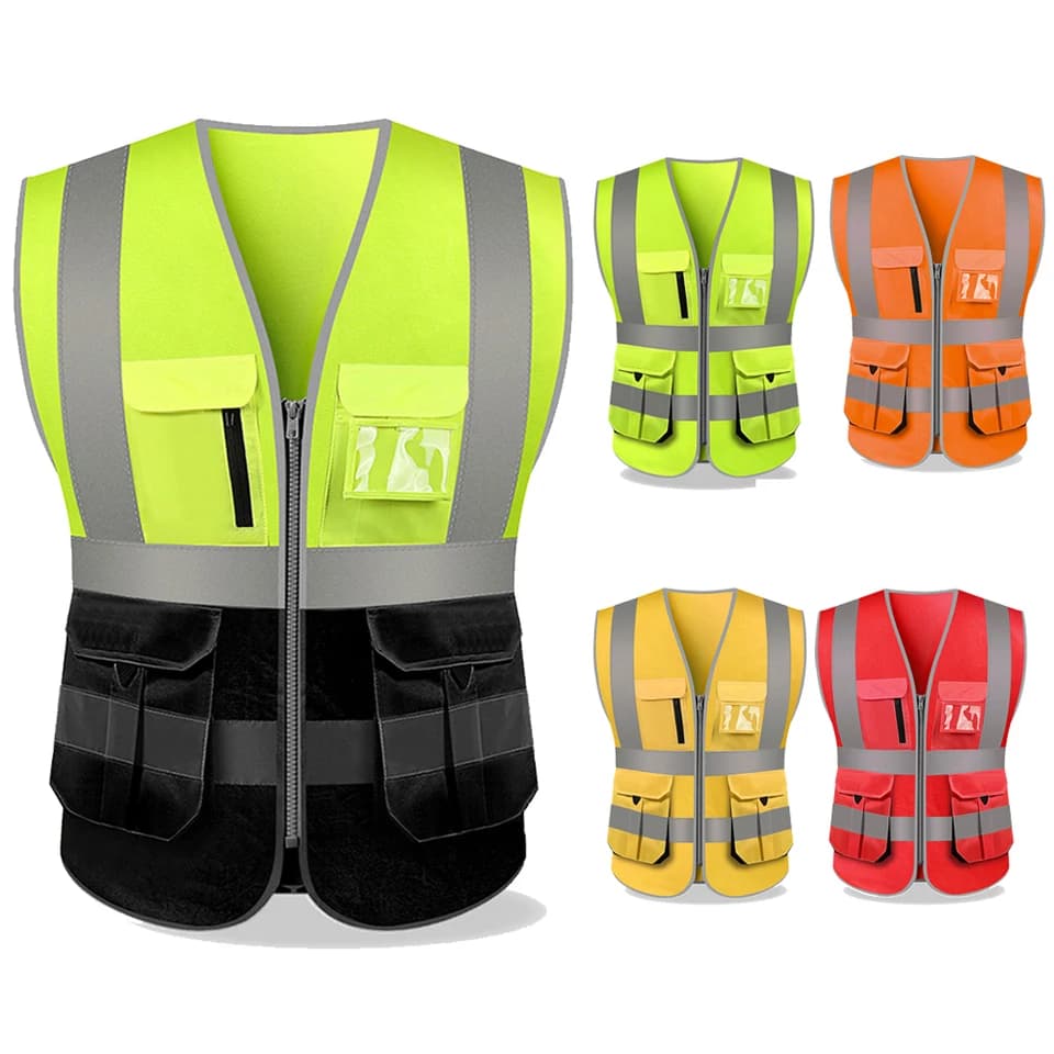 Two Tone Hi Vis Vest collage showing multiple variants on a white background.