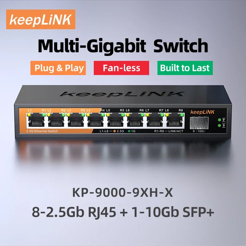 9-Port Multi-Gigabit Network Switch | 8x 2.5G RJ45, 1x 10G SFP+ Uplink | Unmanaged Expansion - Thumbnail 3
