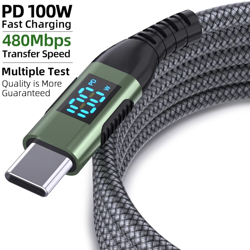 C Cable with Power Display | 100W PD 5A Fast Charge | Nylon Braided - Thumbnail 6