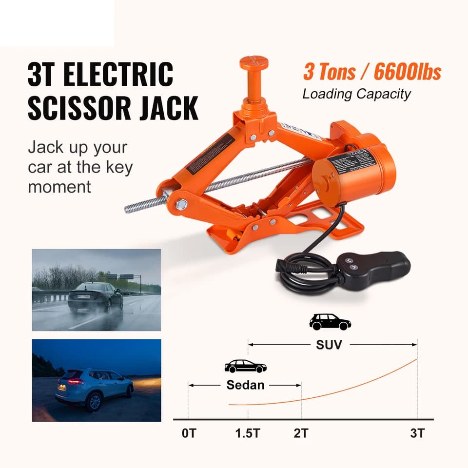 3 Ton Electric Scissor Car Jack for Changing Tyres | 12V Portable SUV Truck Lift - Thumbnail 3