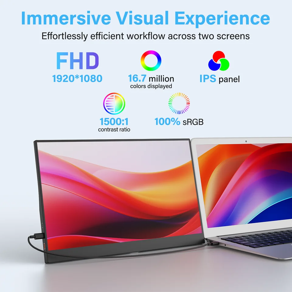 15.6" Portable Monitor | Full HD 1080p IPS Display | USB-C & HDMI - Thumbnail 3