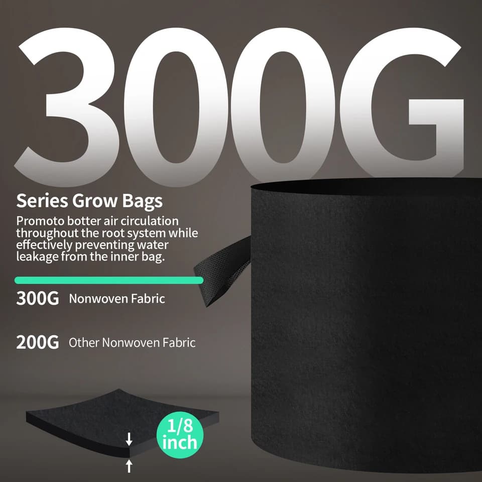 Grow Vegetable Bags | 5-20 Pack | 5/10/15 Gallon Fabric Pots with Handles - Thumbnail 3