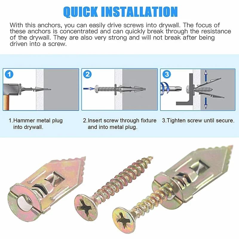 50pc Plasterboard Fixings Kit | Heavy-Duty Self-Drilling | Gypsum Board Wall Plugs - Thumbnail 5
