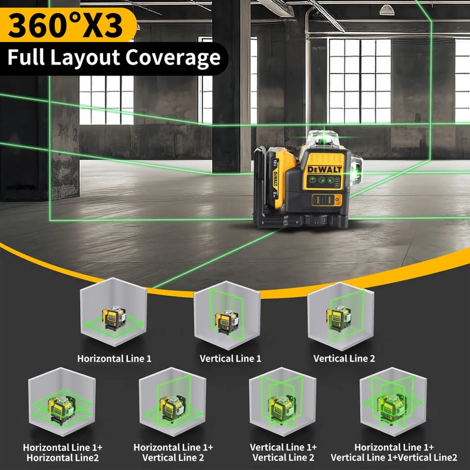 DEWALT DW089 Laser Level | 3x360° Green Beam | Self-Levelling for Building Work - Thumbnail 4