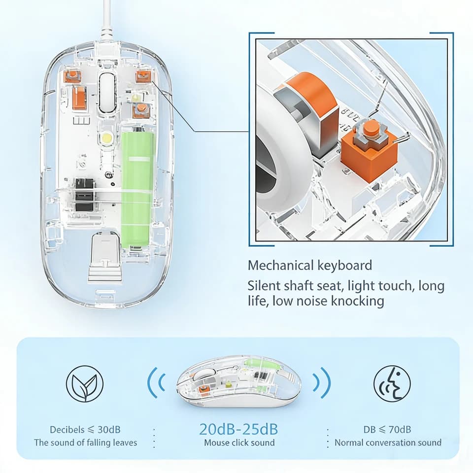 Wireless Mouse | Dual Mode Bluetooth & 2.4GHz | Silent Rechargeable Office Mouse - Thumbnail 5