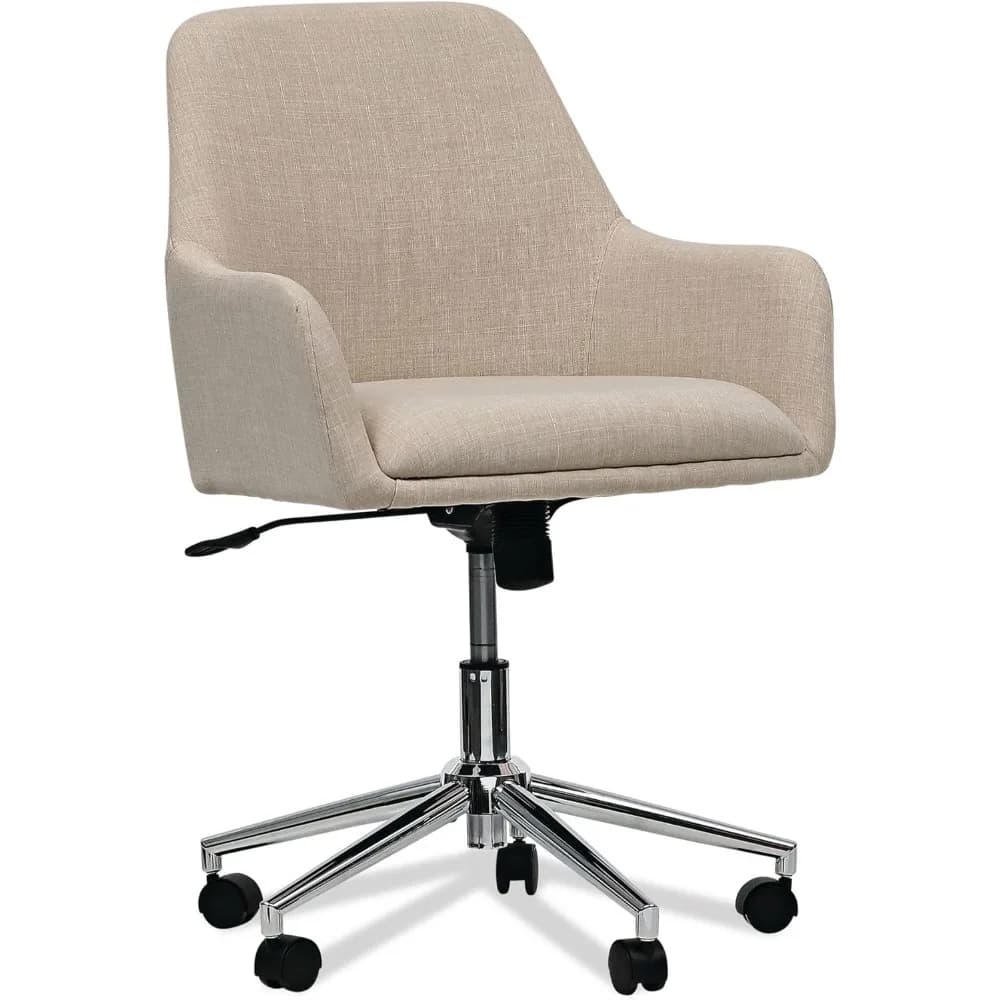 Mid-century style task chair with cream-colored seat and back, supporting up to 275 lb with seat height adjustable from 18.9 to 22.24 inches.