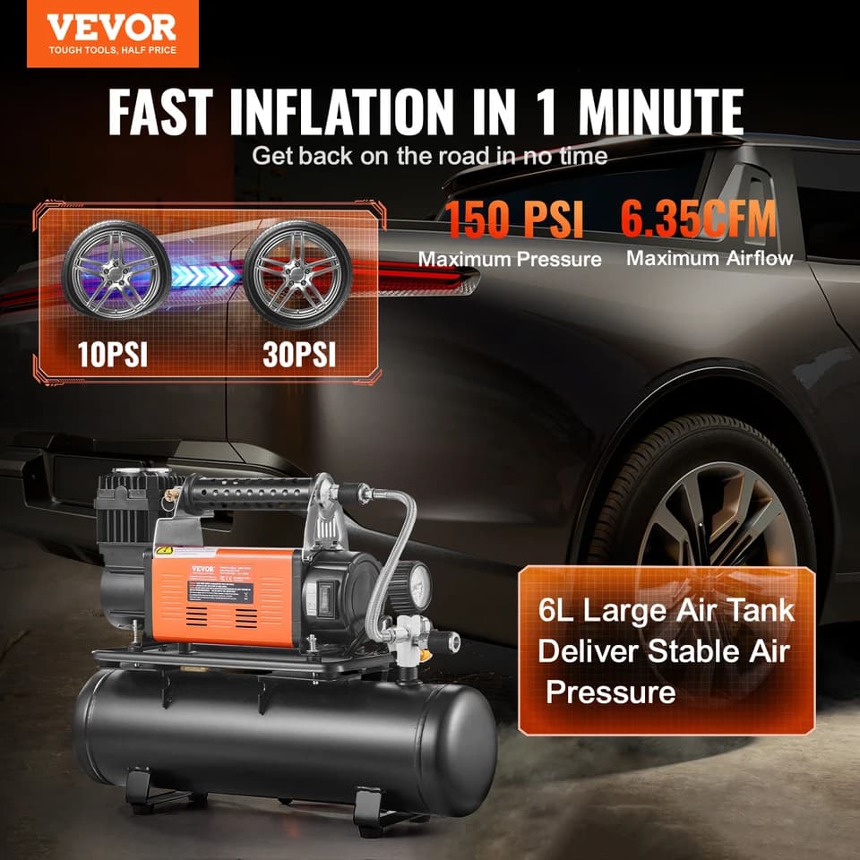 12V Digital Tyre Pressure Gauge Inflator | Heavy Duty Portable Air Compressor - Thumbnail 3