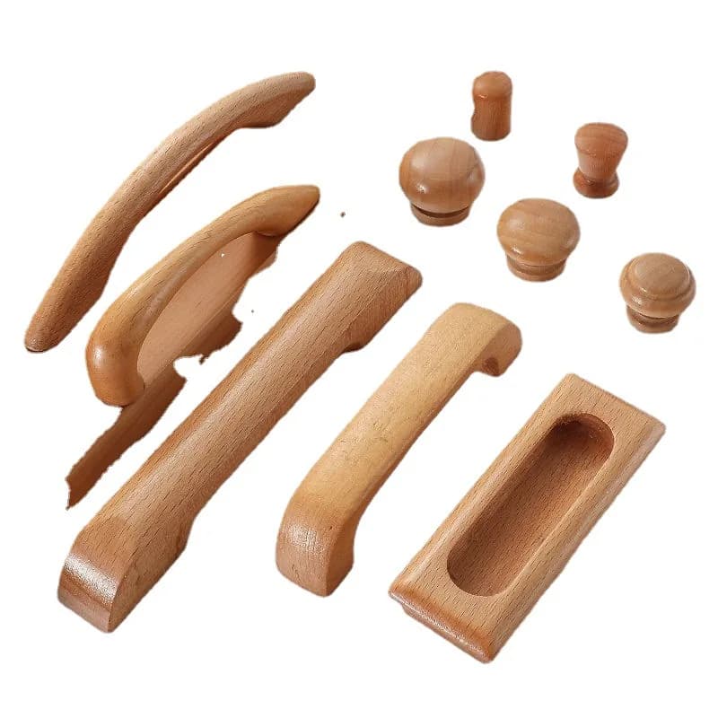 Natural solid wood cabinet handle for kitchen cupboards, wardrobes, and drawers, showcasing a rustic, organic furniture hardware aesthetic.