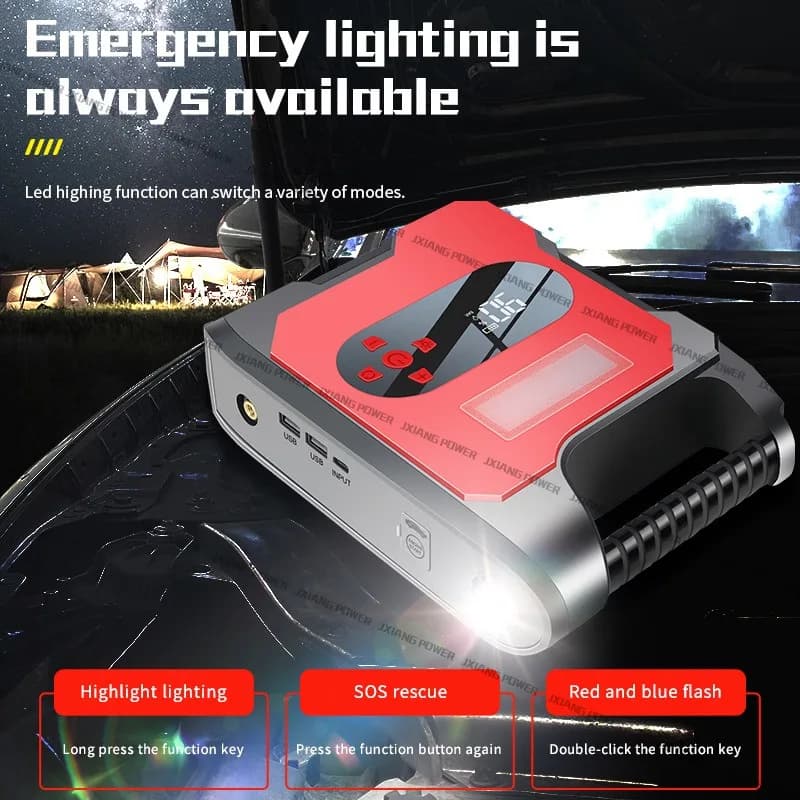 12V Jump Starter Kit | Tyre Inflator & Power Bank | Portable Booster & Charger - Thumbnail 3