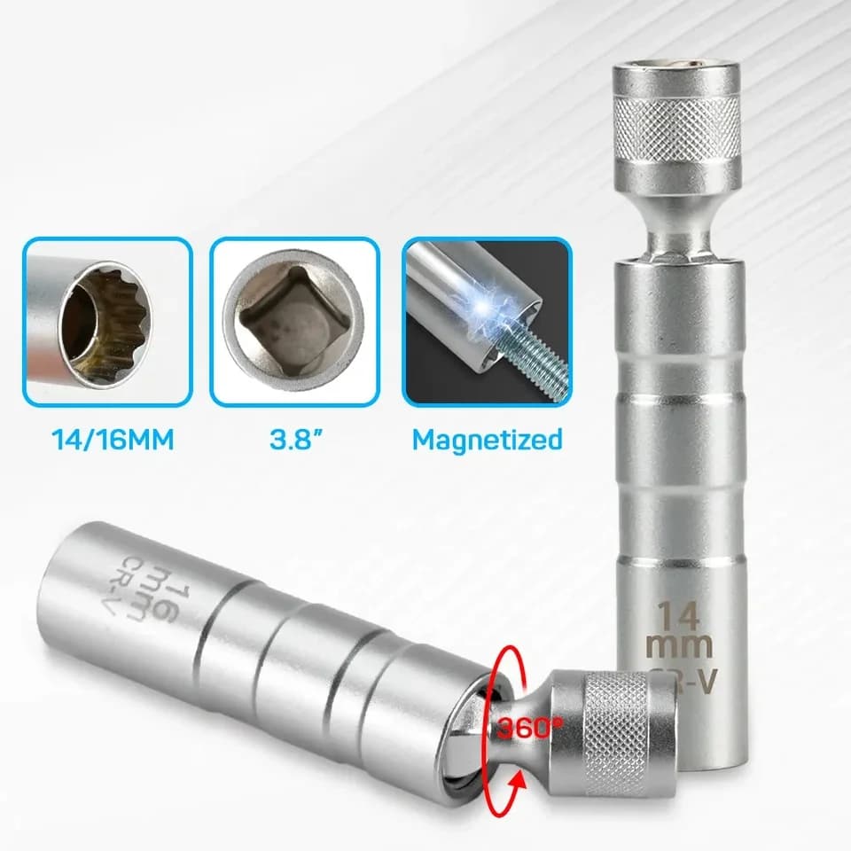Spark Plug Socket | 16mm Thin Wall 12-Point | Flexible Joint Wrench - Thumbnail 2