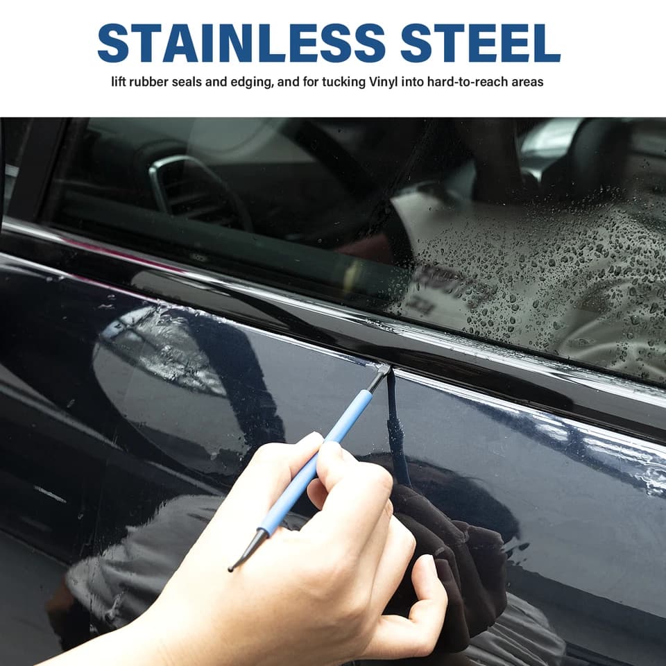 3pc Stainless Steel Window Squeegee | Anti-Slip Rubber Coating | Vinyl Tucking & Weeding Kit - Thumbnail 4