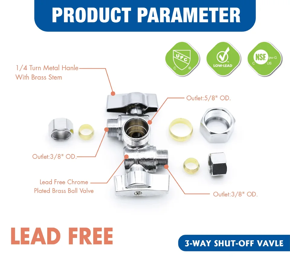 Float Valve Stop | 3/8" x 5/8" x 3/8" Comp. | 1/4 Turn Dual Handle 80407 - Thumbnail 3