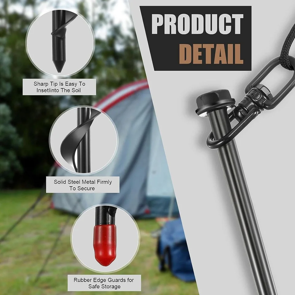 4-Pack 40cm Screw Anchor for Ground | Cross Handle Steel | Trampoline & Swing Set - Thumbnail 4