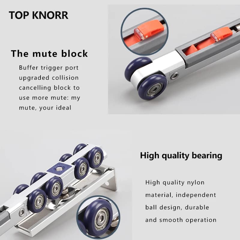 Garment Hanging Rail Buffer Pulley | Soft Close Sliding Door Kit | Wardrobe & Kitchen - Thumbnail 7