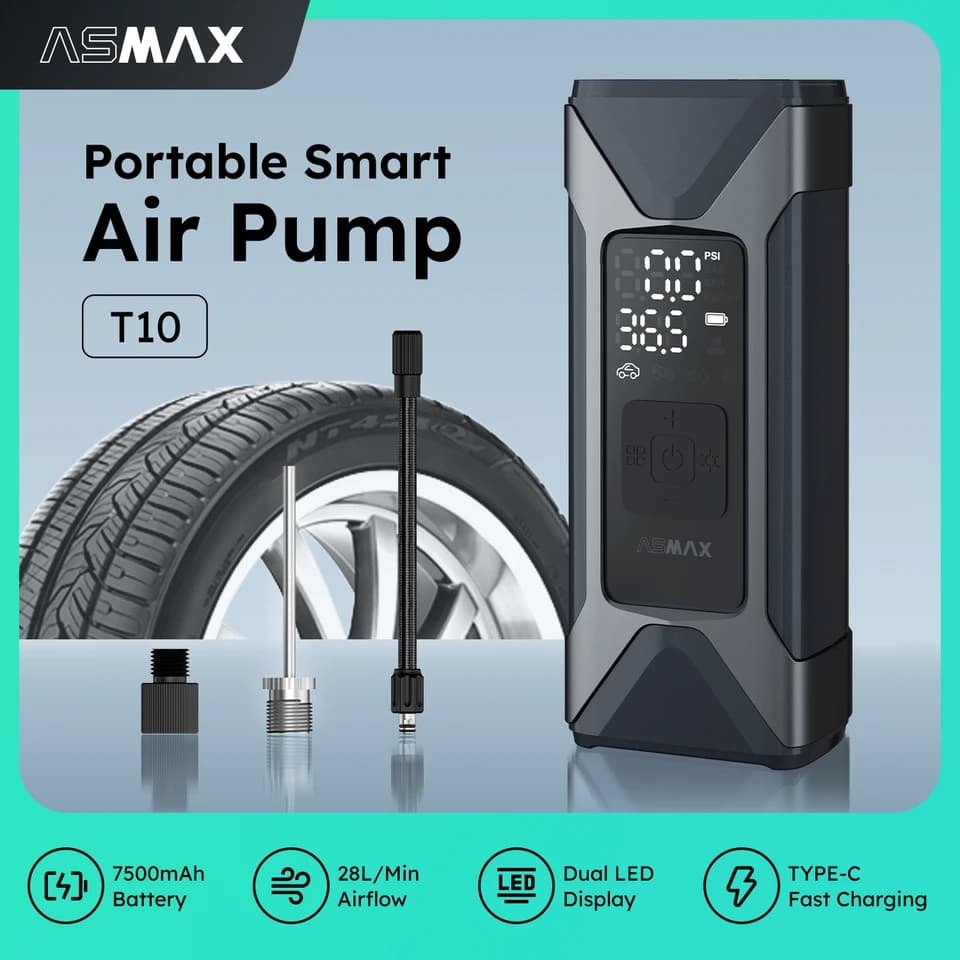 ASMAX T10 Digital Tyre Inflator | 160PSI Portable | Car, Bike & Boat Pump - Thumbnail 2