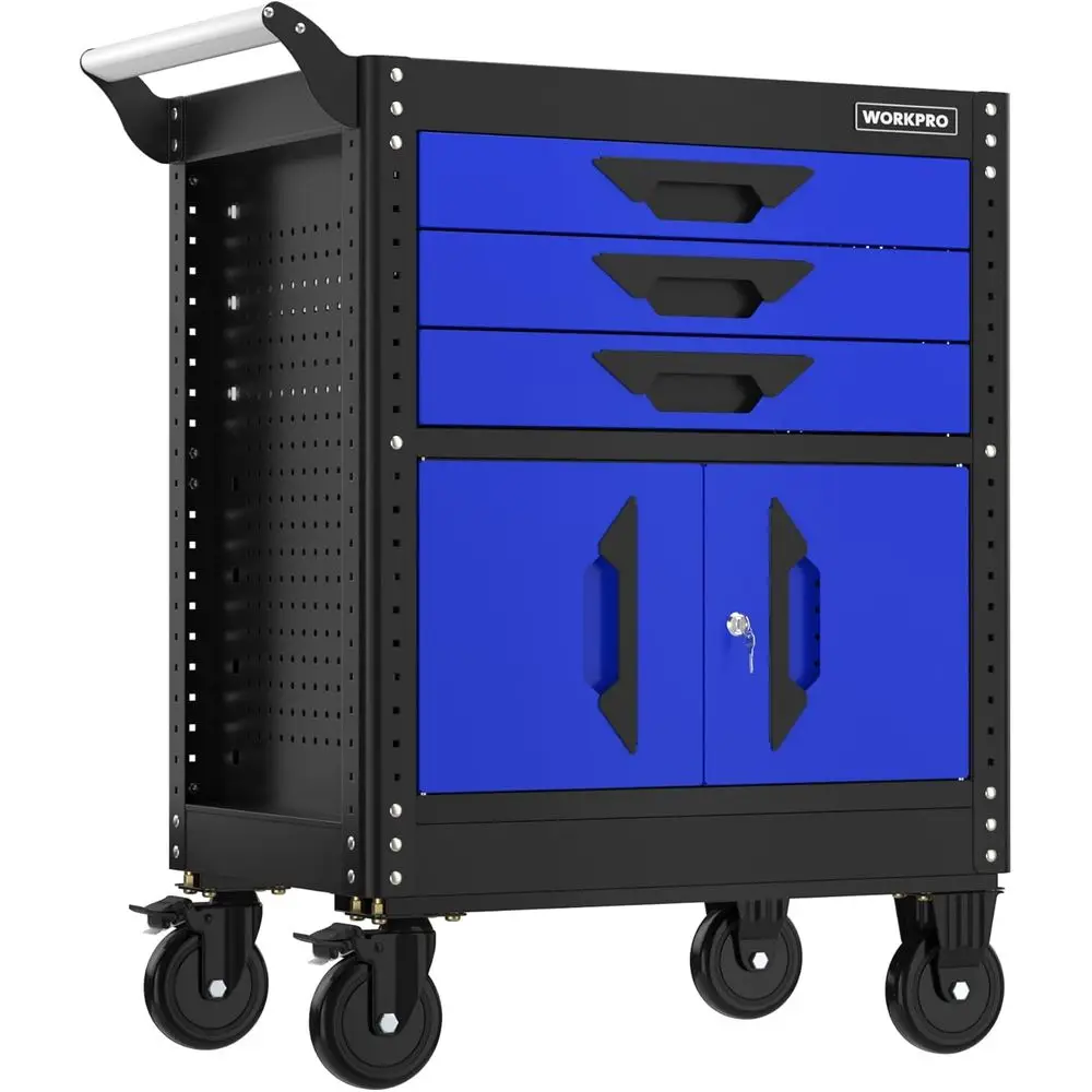 3-Drawer Steel Tool Chest | 27.5 Inch with Lock & Wheels | Garage Workshop Storage - Thumbnail 2
