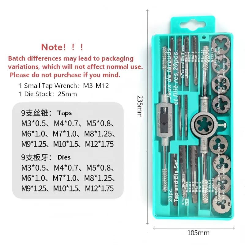 Tap and Die Set | M3-M12 Threading Kit | Straight & Tapered Reamers - Thumbnail 6