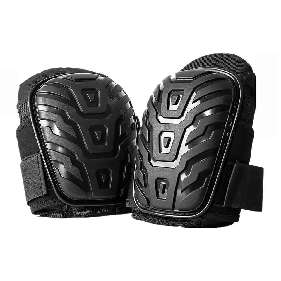 Knee pad work trousers inserts: a pair of black knee pads on a white background.