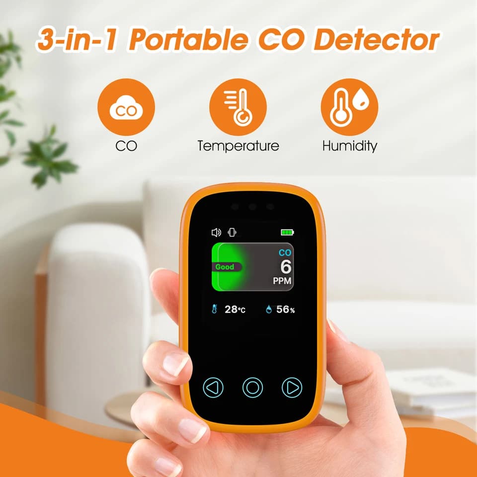 Carbon Monoxide Detector | Temp & Humidity Sensor | Portable Air Quality Monitor - Thumbnail 4
