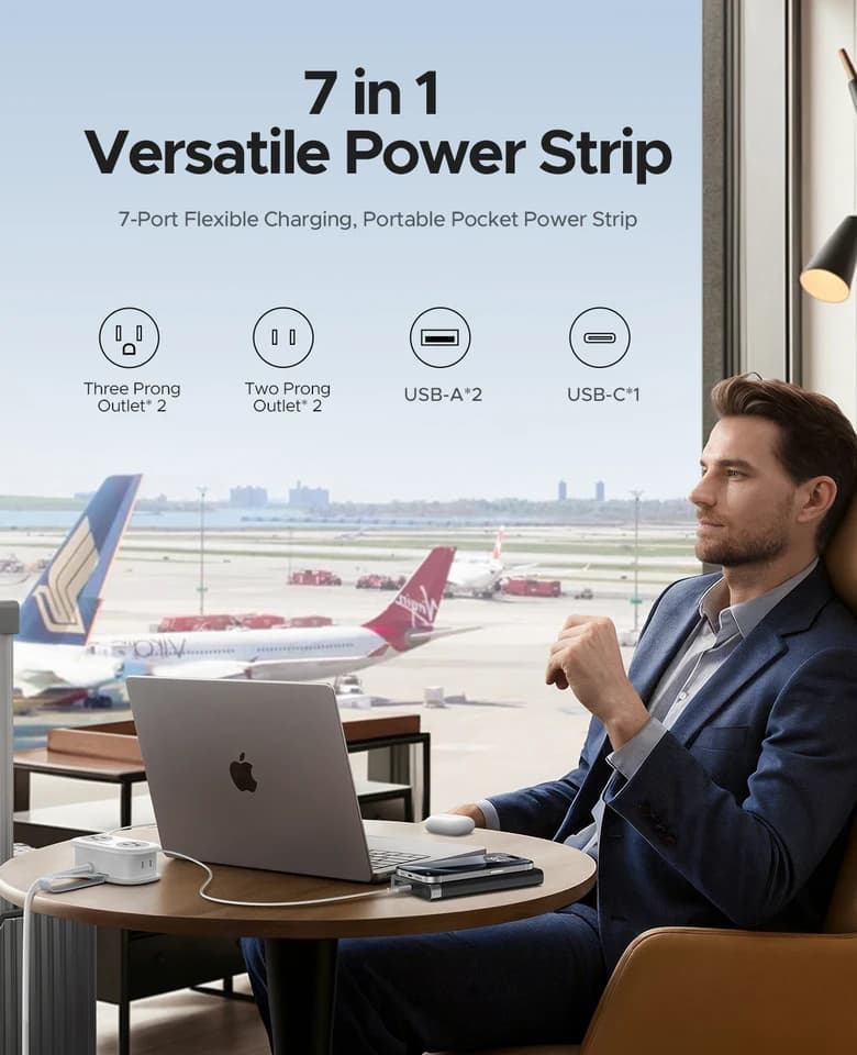 4-Way Extension Lead with USB-C | Fast Charging Power Strip | Travel & Office - Thumbnail 4