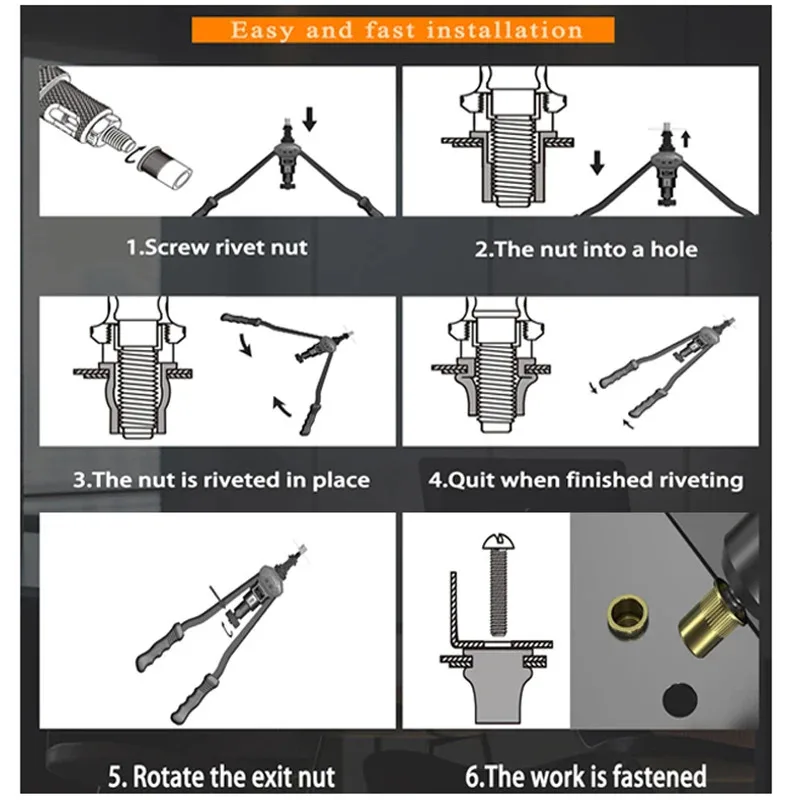 BT-606 Rivet Gun | M3-M8 Threaded Rivet Nuts | Double Handle Tool 200pc - Thumbnail 7