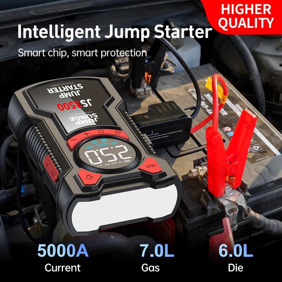 5-in-1 Car Tyre Inflator Digital | 3000A Jump Starter | 150PSI Air Compressor - Thumbnail 3