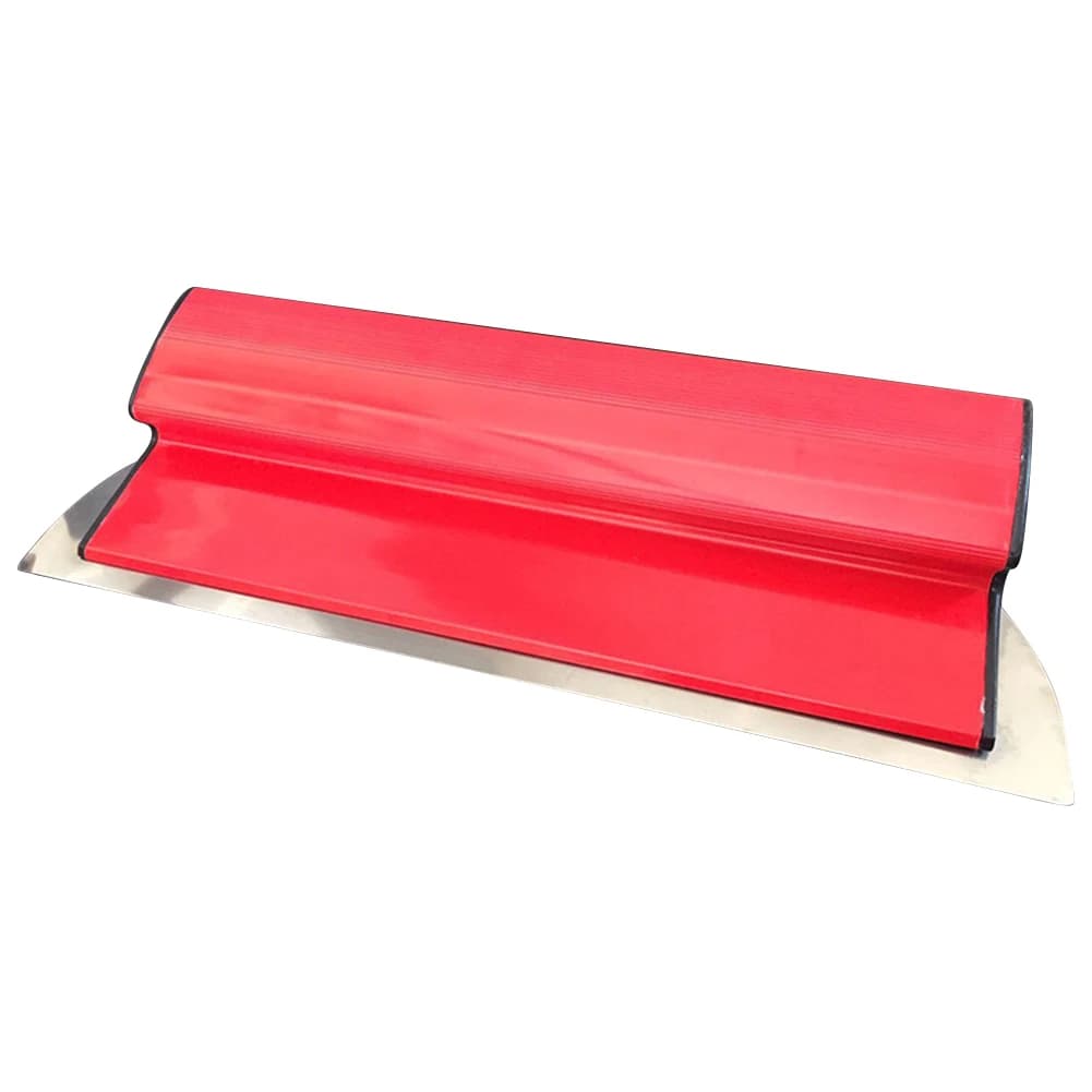 Flexible drywall finishing spatula with a stainless steel blade and ergonomic plastic handle for smooth plastering and skimming.