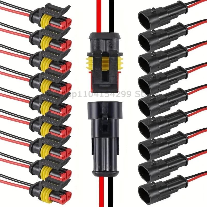 2-Pin Waterproof Connector Kit | 16 AWG Automotive & Marine Grade | 5-Pair Set - Thumbnail 2