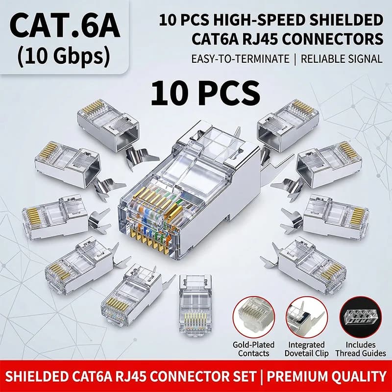 Cat6A Pass Through RJ45 Ethernet Cable Connector | Shielded 10Gbps | Cat6/6A Compatible - Thumbnail 3