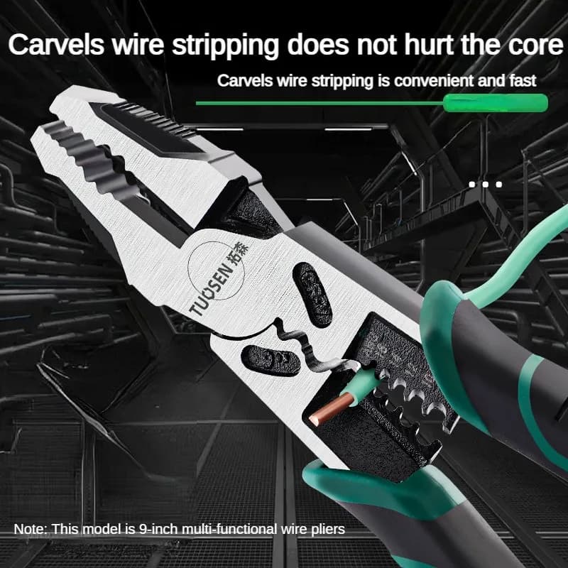 Multi-Function Wire Stripper Pliers | 9 Inch Electrician Tool | Pointed & Diagonal Nose - Thumbnail 2