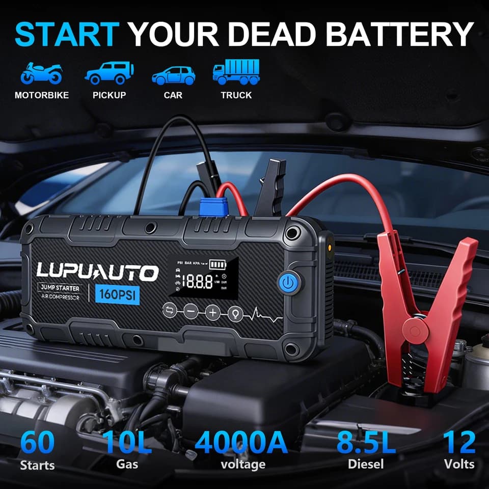 4000A Jump Starter | 4-in-1 Portable Car Battery Charger & Tyre Inflator - Thumbnail 3