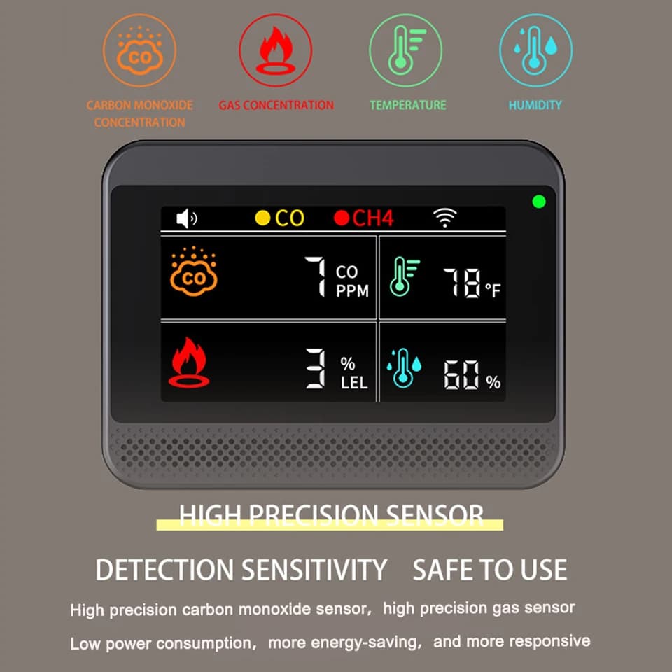Tuya WiFi Carbon Monoxide Detector | 4-in-1 Gas Leak & Temp/Humidity | Industrial/Home - Thumbnail 4