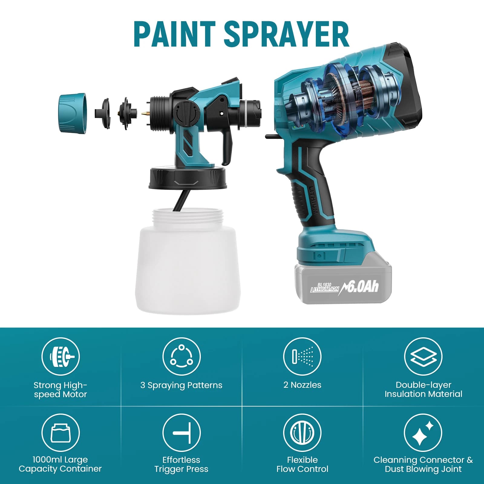 Makita 18V cordless paint sprayer, an electric HVLP spray gun for furniture, steel coating, and home interior projects.
