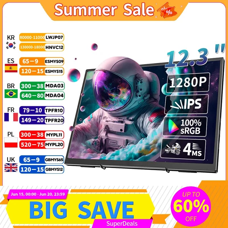 12.3" Portable Monitor | 1280P, 400cd/m² | PS5, Xbox, PC Compatible - Thumbnail 2