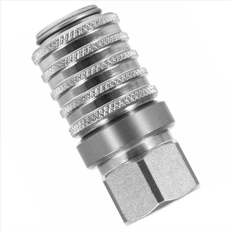 PD242 Series hydraulic test port coupler with female pipe thread, a durable quick-connect for diagnostic equipment in industrial fluid systems.