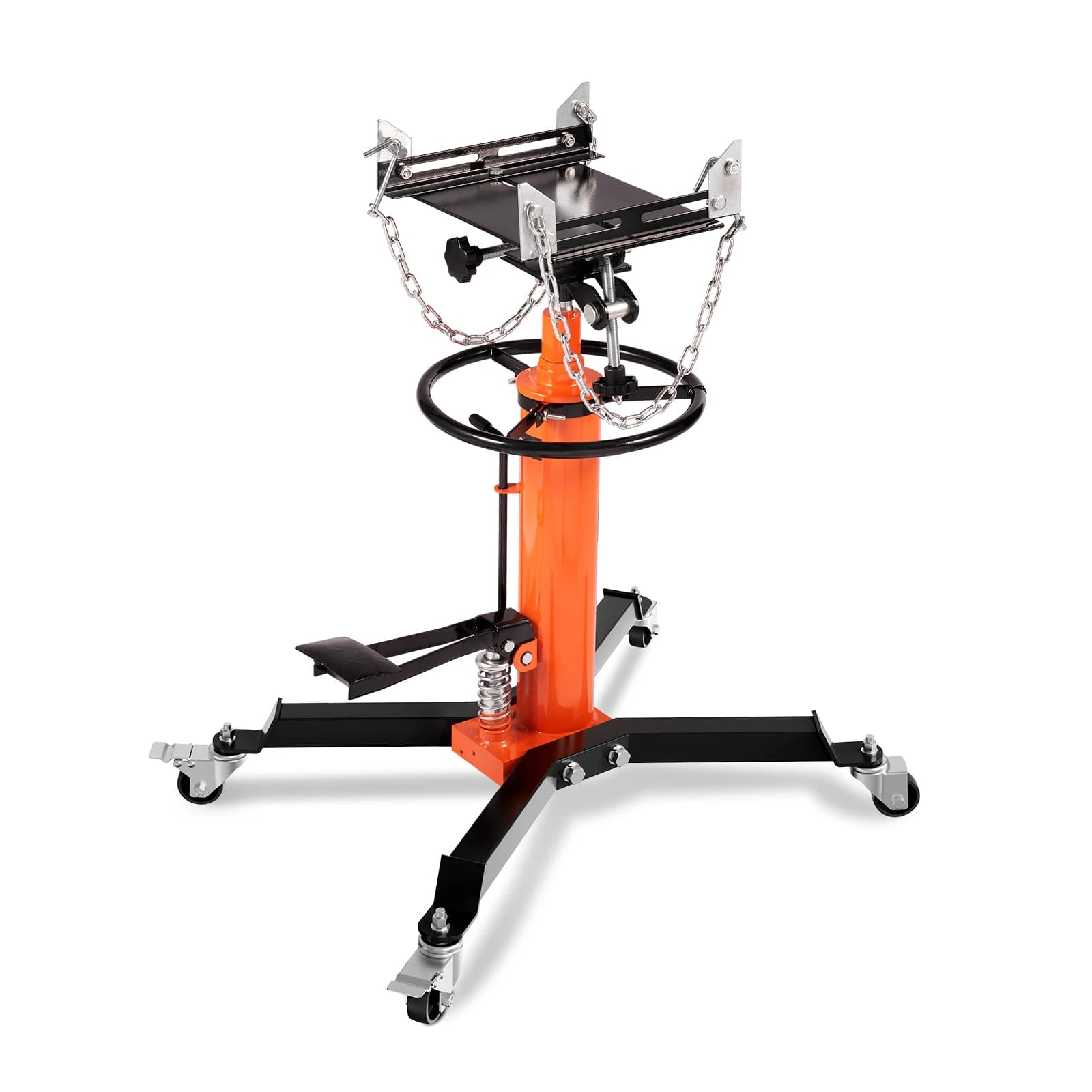 SucceBuy 1322 LBS Hydraulic Transmission Jack with telescoping frame and heavy-duty pump for safe engine and gearbox removal.