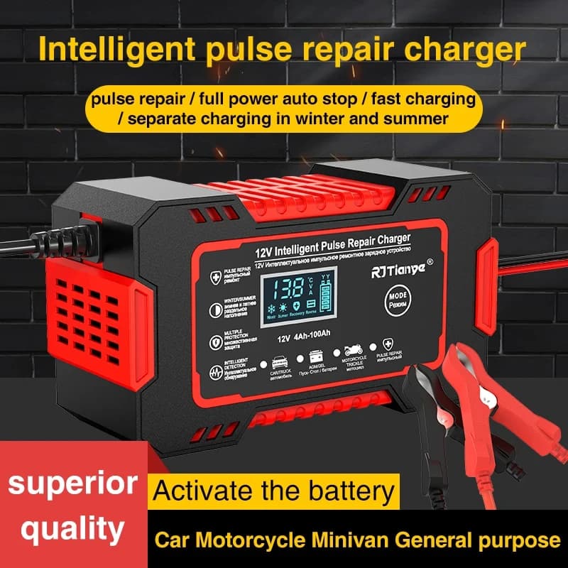 Car Battery Charger 12V 6A | Pulse Repair LCD | Wet/Dry Lead Acid Digital - Thumbnail 5