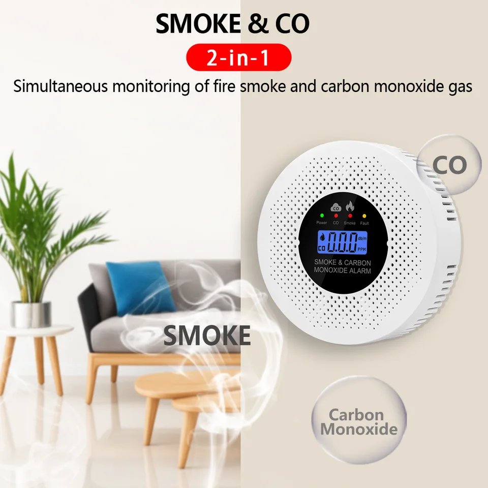 2-in-1 Smoke Detector & CO Alarm | LCD Display | Battery Powered for Home - Thumbnail 3