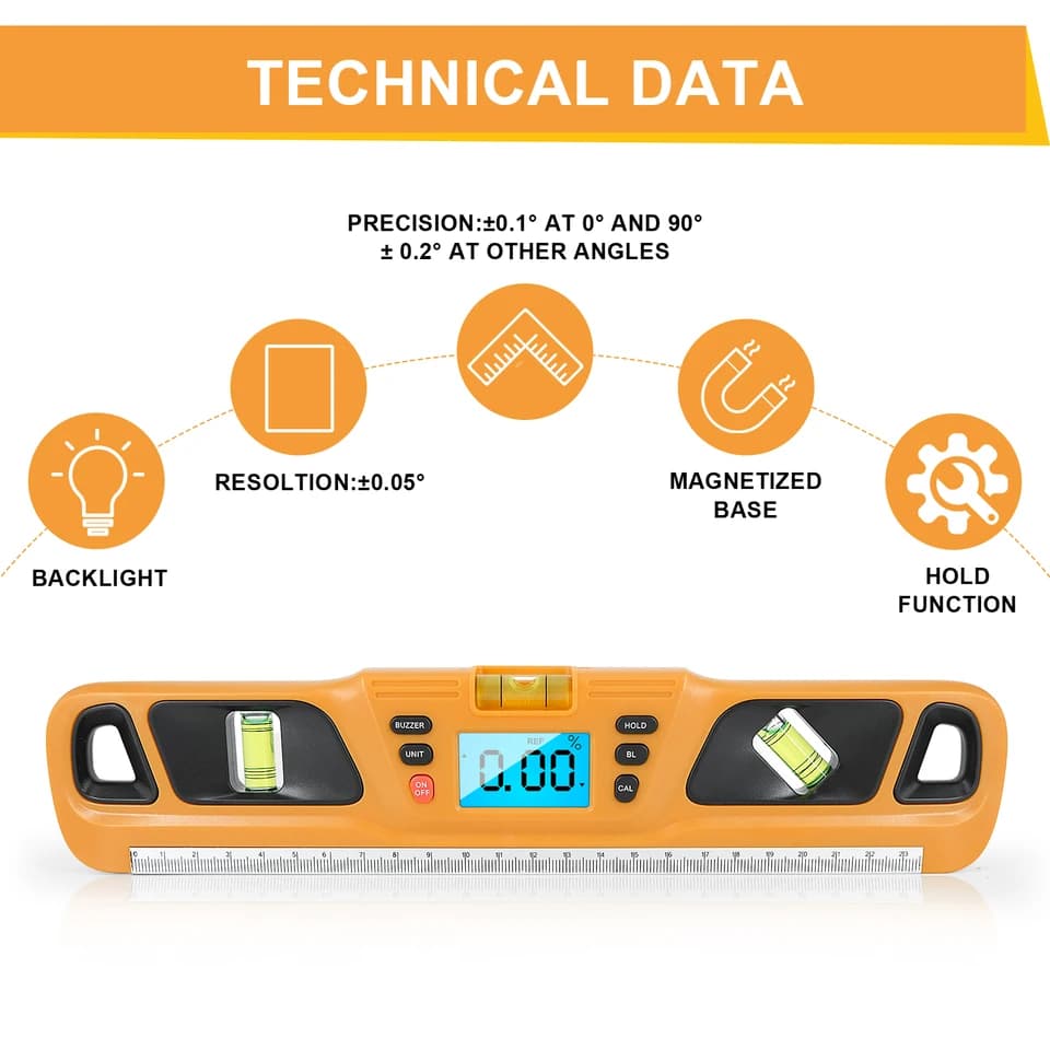 Digital Spirit Level Inclinometer | Magnetic Base & LED Display | Horizontal Ruler - Thumbnail 3