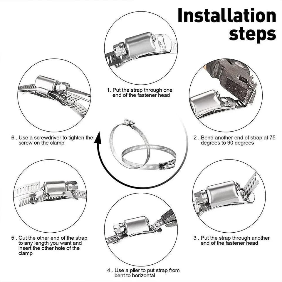 Stainless 304 Steel Hose Clamp Strap | Adjustable Worm Gear Clip | Pipe Ducting Fastener - Thumbnail 3