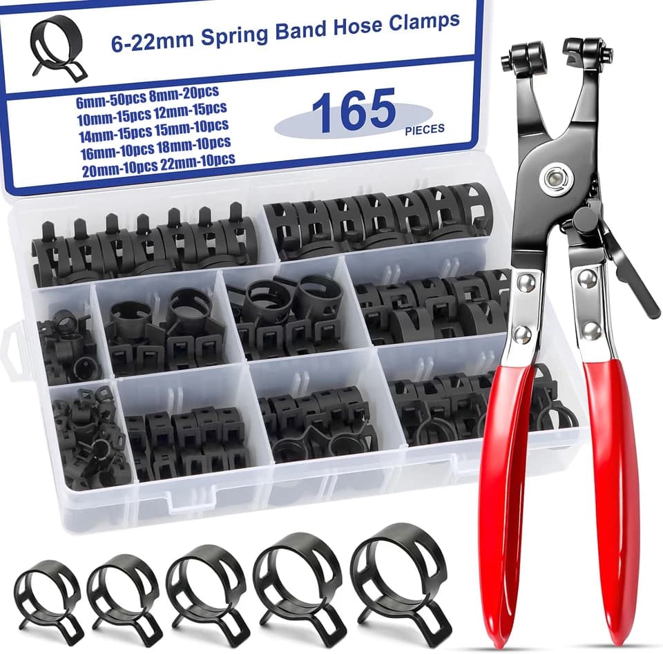 Hose Jubilee Clips | 165pc Black Assortment | 6-22mm Kit with Plier - Thumbnail 2