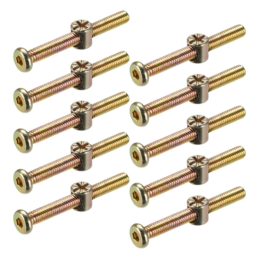 Furniture bolt set with barrel nuts including lengths from 15mm to 60mm in M6 size for crib, bed, chair, and cabinet assembly.