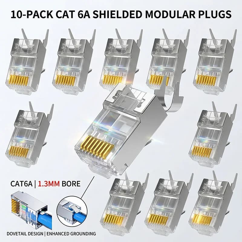 Cat6A Pass Through RJ45 Ethernet Cable Connector | Shielded 10Gbps | Cat6/6A Compatible - Thumbnail 2