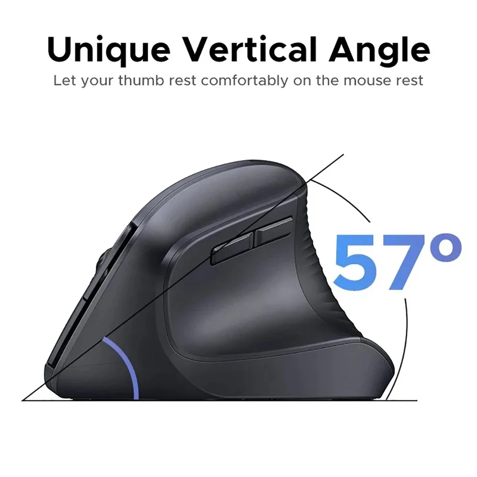 Ergonomic Mouse Dual Mode Wireless | 2.4G Bluetooth RGB 1600 DPI | Silent for PC Laptop - Thumbnail 5