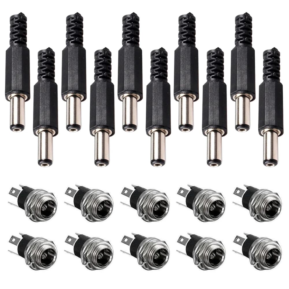DC Power Connector Kit | 10-Pack 5.5x2.1mm Panel Jacks & Plugs | Secure DIY Mounting - Image 1