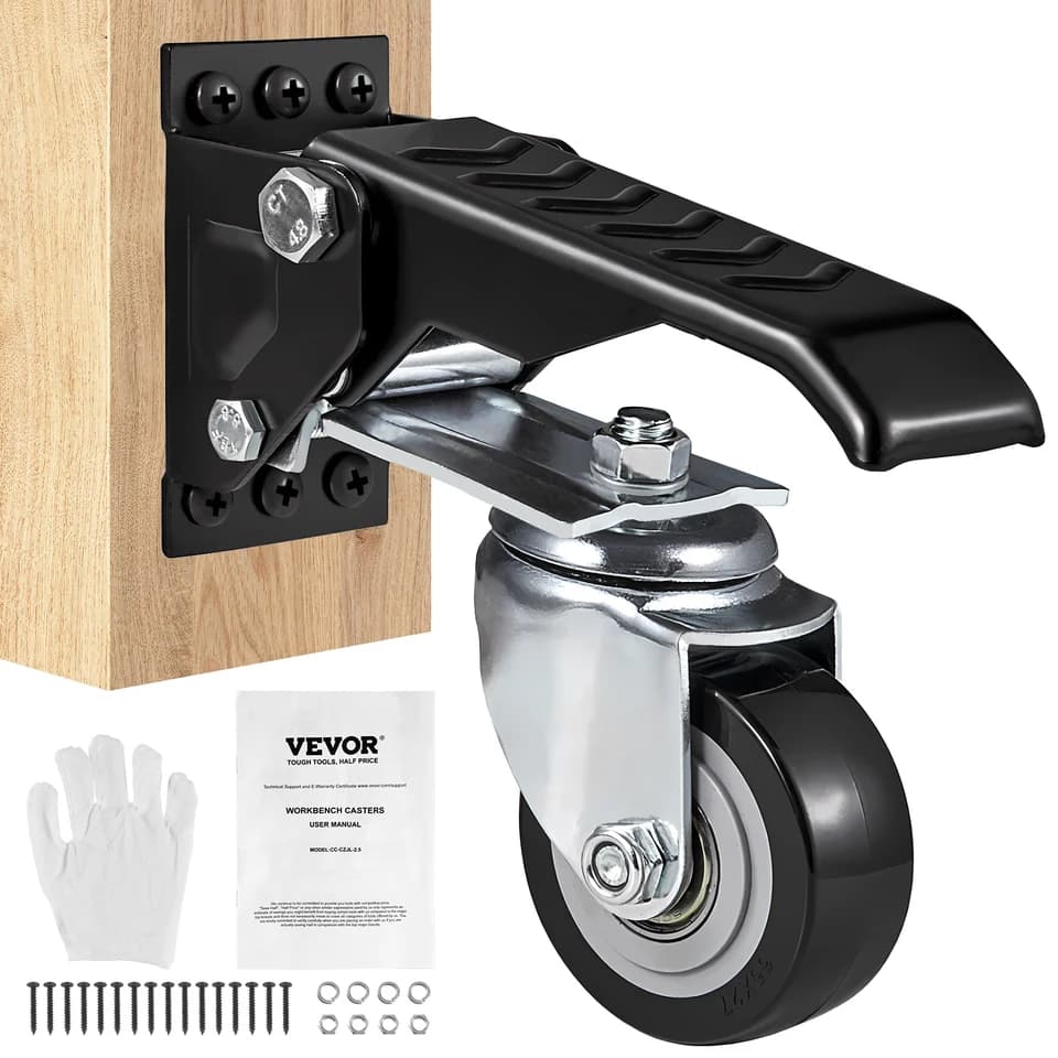 Retractable Stepdown Wheel Chock for Caravan | 165 lbs 2.5" Swivel | Workbench & Equipment Casters - Thumbnail 2