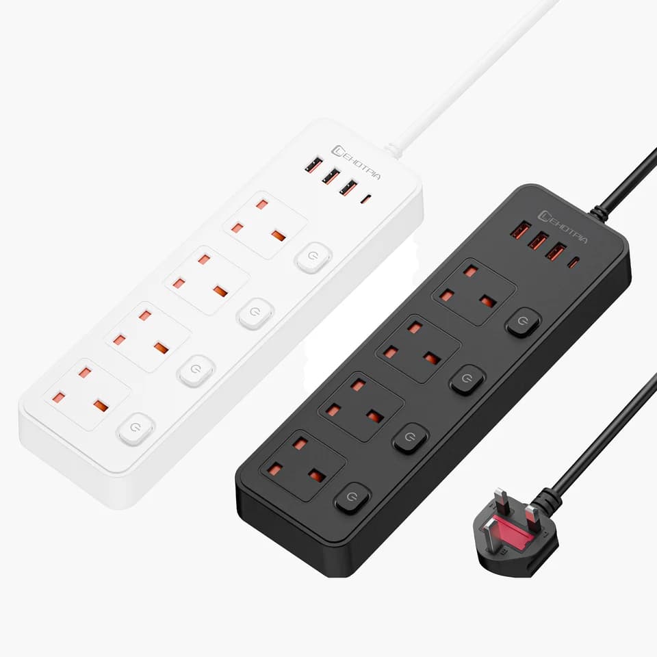 UK Plug Extension Lead | Switched Outlets & USB-C | 1.8m Cable, Surge Protected - Thumbnail 2
