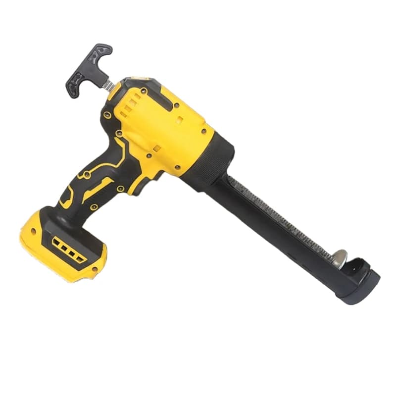 Battery sealant gun on a plain white background.